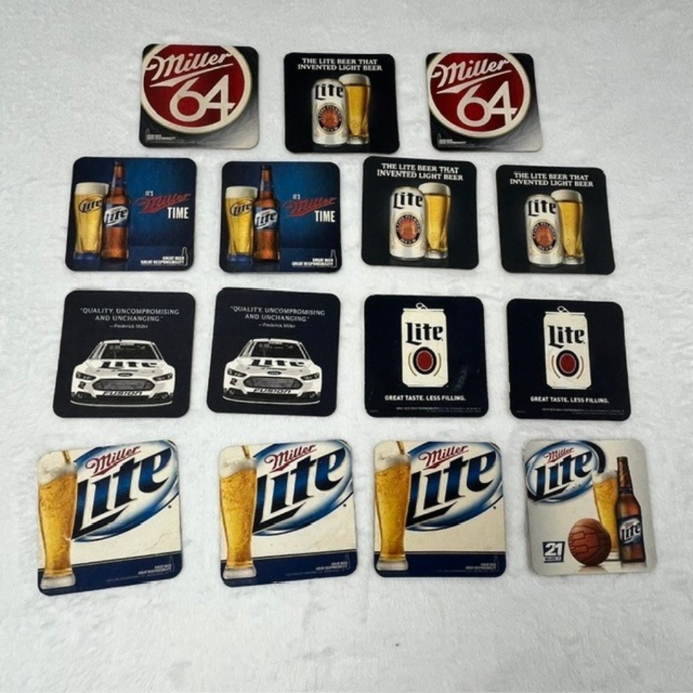 Vintage Miller Lite Coaster Lot 15pc Miller 64 NASCAR Beer Memorabilia Barware